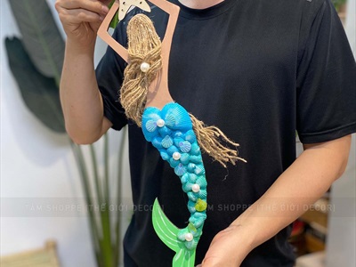 Mô hình Nàng tiên cá Handmade vỏ sò ốc [Bằng gỗ - 3 màu] KT53x14cm MOHINH-PCB-02